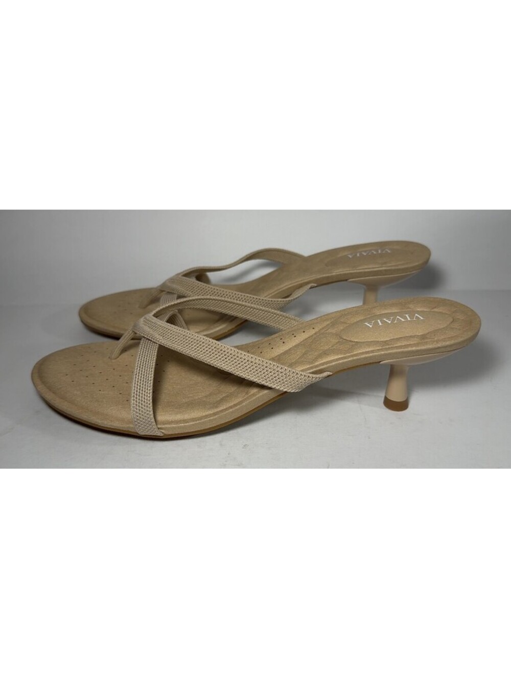 VIVAIA Emeline Kitten Heel Sandals Almond Beige Strappy Size US 9.5 EU 41